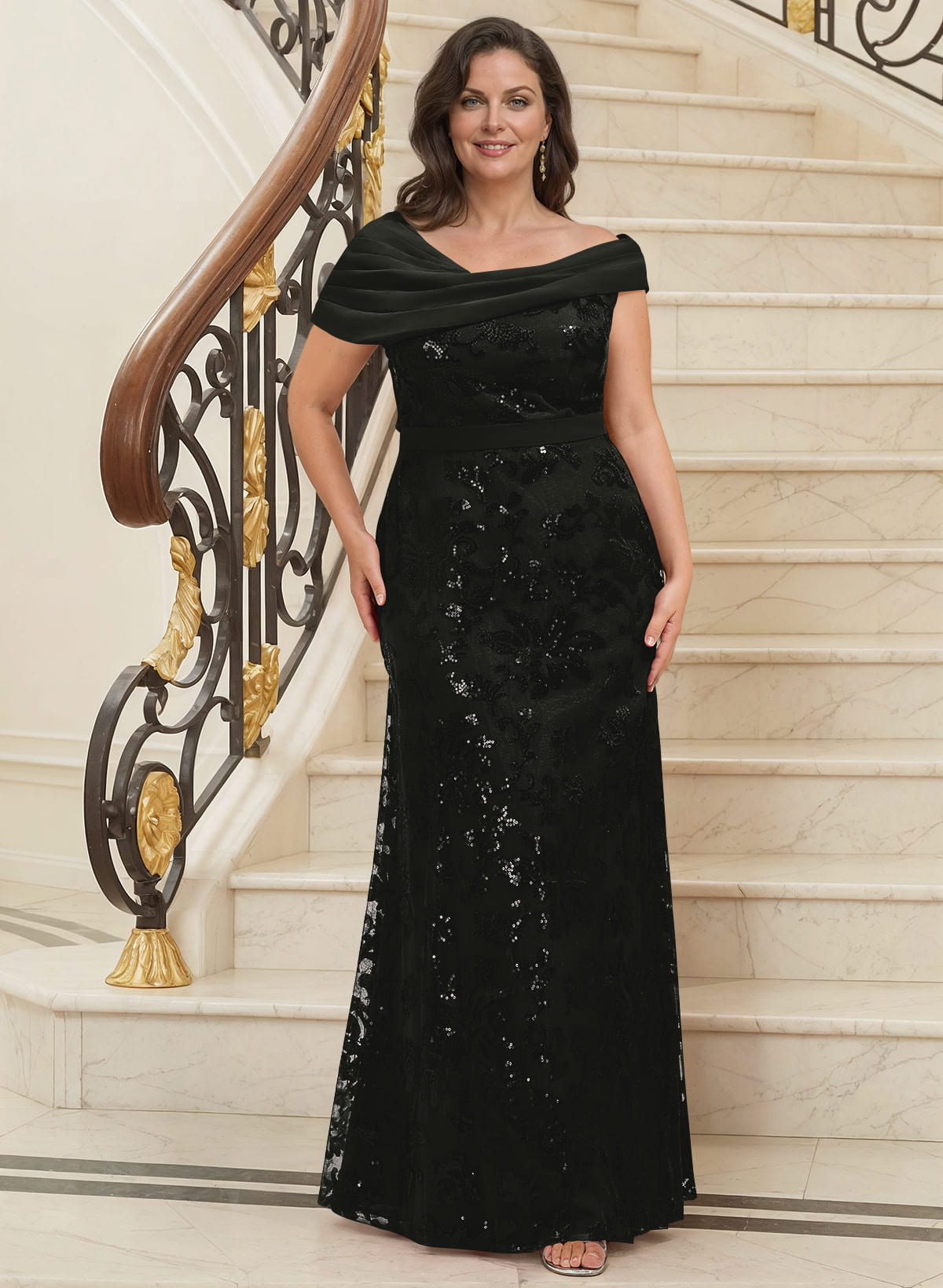Bedazzled Asymmetrical Wrap Off Shoulder Mother Of The Bride Dresses With Floral Skirt