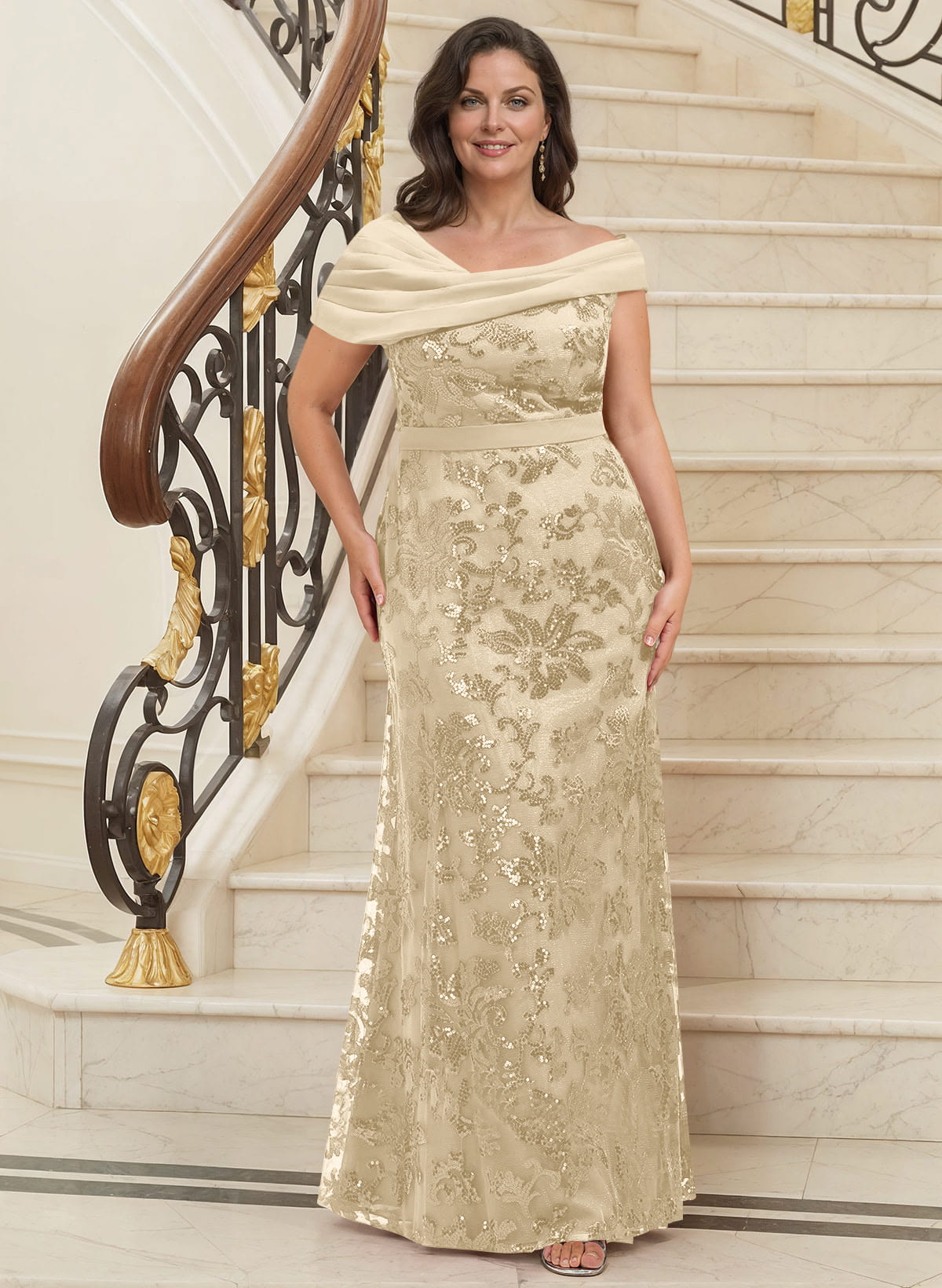 Bedazzled Asymmetrical Wrap Off Shoulder Mother Of The Bride Dresses With Floral Skirt