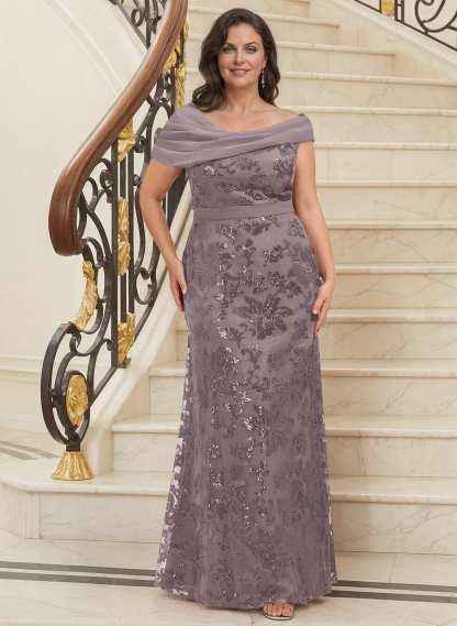 Bedazzled Asymmetrical Wrap Off Shoulder Mother Of The Bride Dresses With Floral Skirt