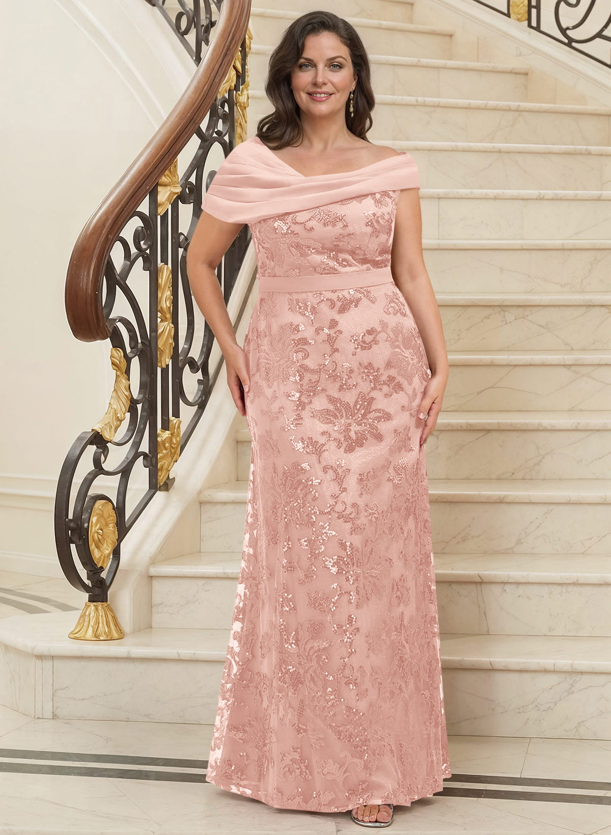 Bedazzled Asymmetrical Wrap Off Shoulder Mother Of The Bride Dresses With Floral Skirt