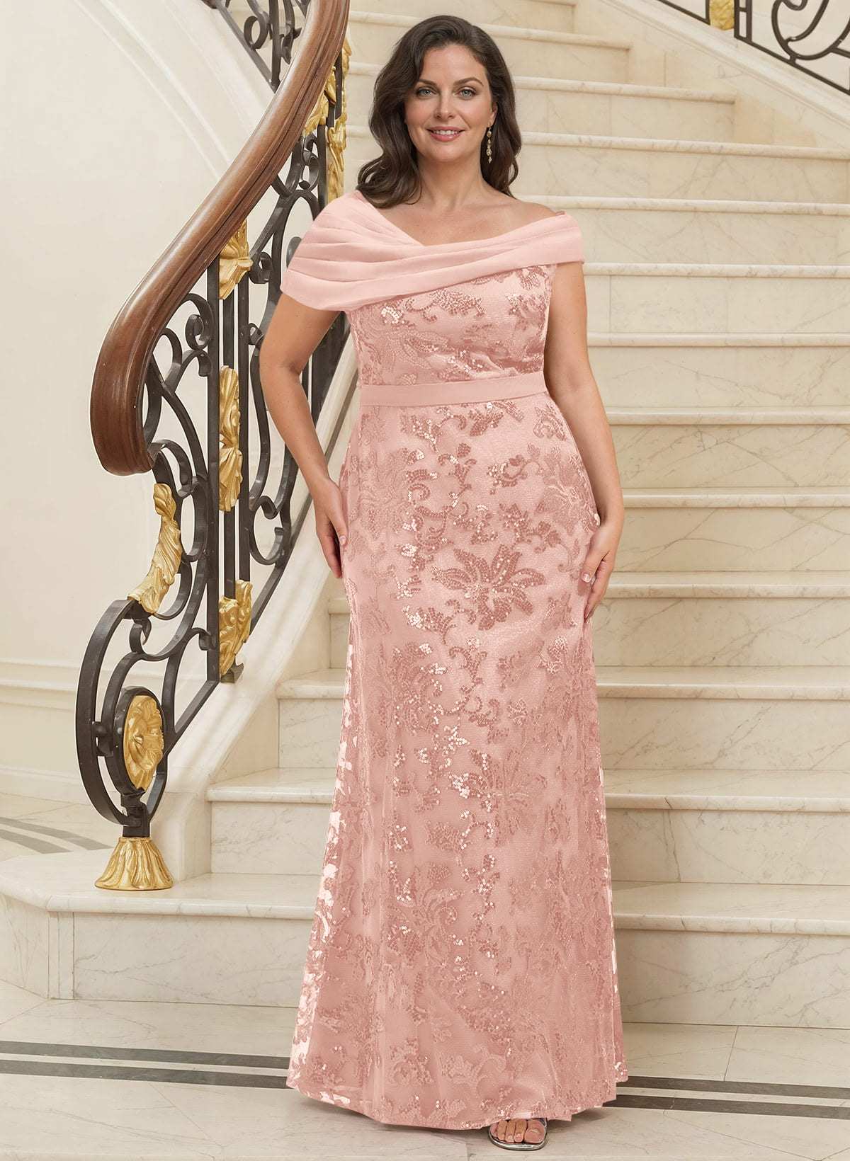 Bedazzled Asymmetrical Wrap Off Shoulder Mother Of The Bride Dresses With Floral Skirt