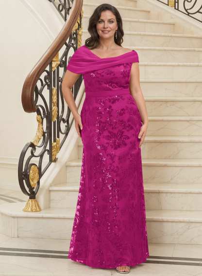 Bedazzled Asymmetrical Wrap Off Shoulder Mother Of The Bride Dresses With Floral Skirt