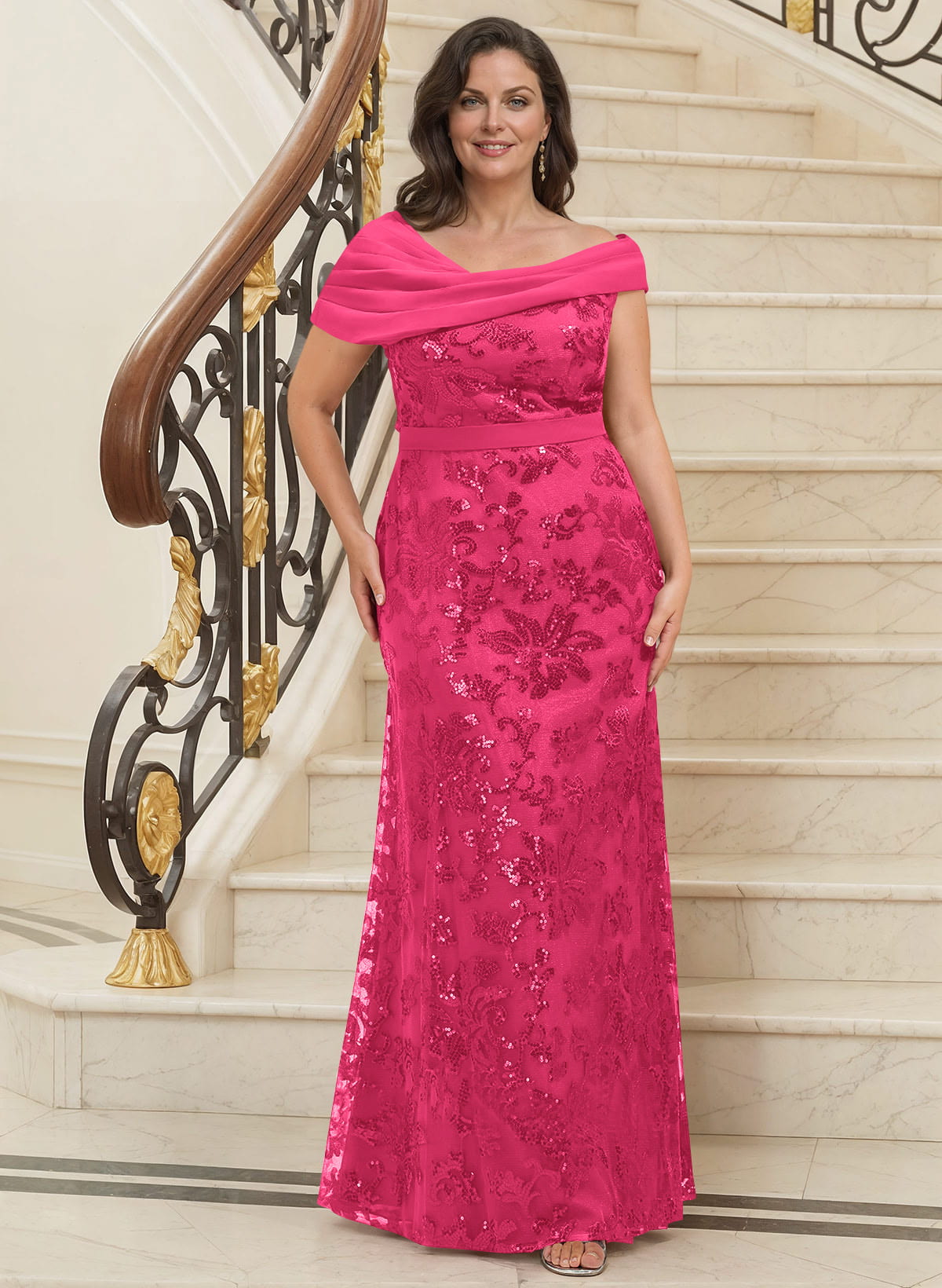 Bedazzled Asymmetrical Wrap Off Shoulder Mother Of The Bride Dresses With Floral Skirt