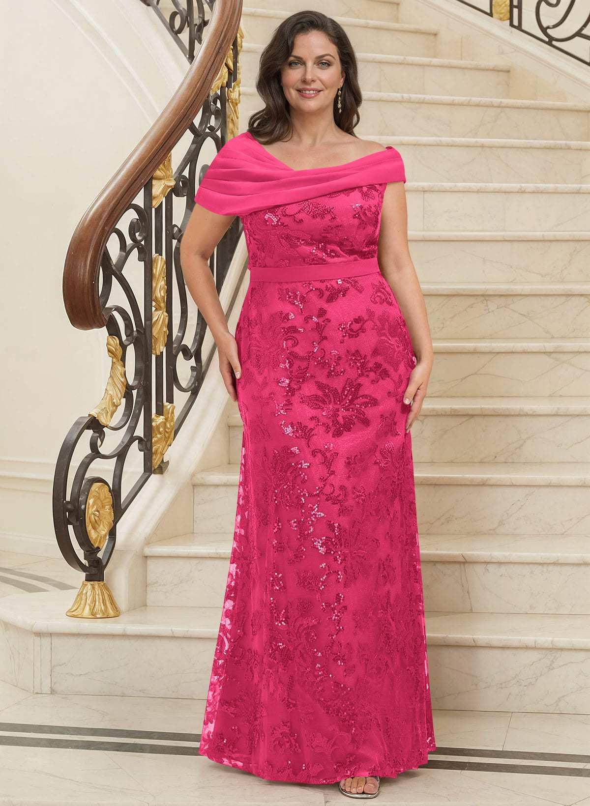 Bedazzled Asymmetrical Wrap Off Shoulder Mother Of The Bride Dresses With Floral Skirt