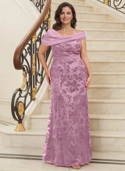 Bedazzled Asymmetrical Wrap Off Shoulder Mother Of The Bride Dresses With Floral Skirt