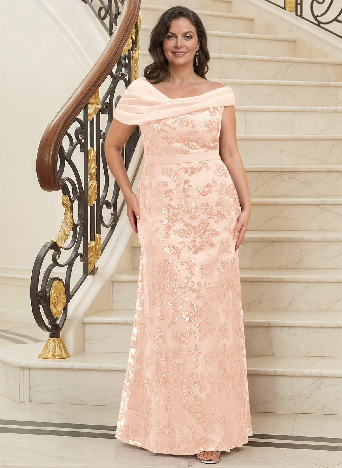 Bedazzled Asymmetrical Wrap Off Shoulder Mother Of The Bride Dresses With Floral Skirt