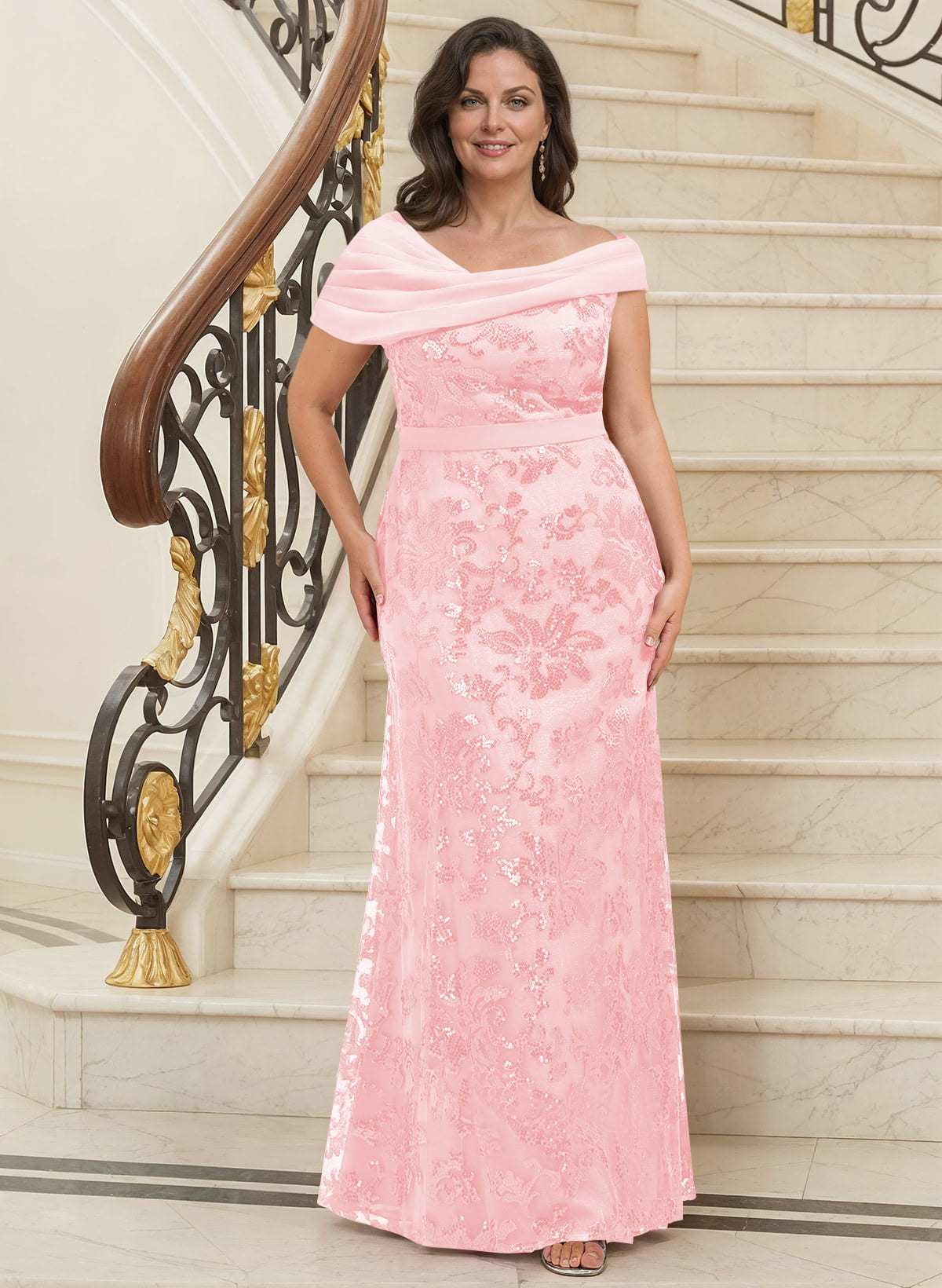 Bedazzled Asymmetrical Wrap Off Shoulder Mother Of The Bride Dresses With Floral Skirt