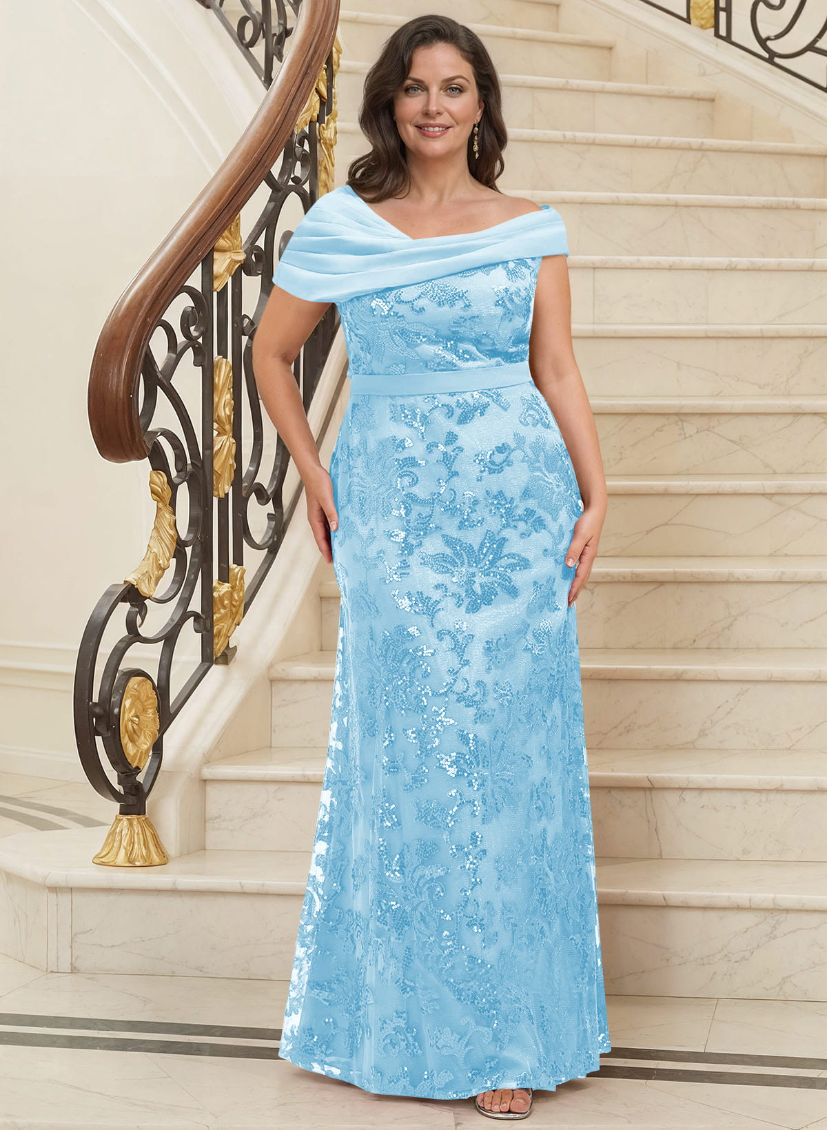 Bedazzled Asymmetrical Wrap Off Shoulder Mother Of The Bride Dresses With Floral Skirt