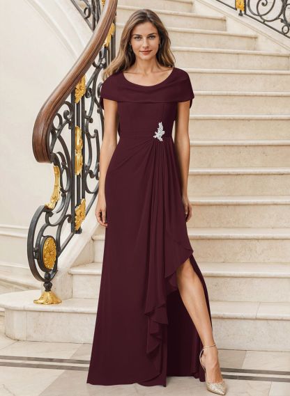 Sheath/Column Cowl Neck Chiffon Mother Of The Bride Dresses With Split Front, product image 28