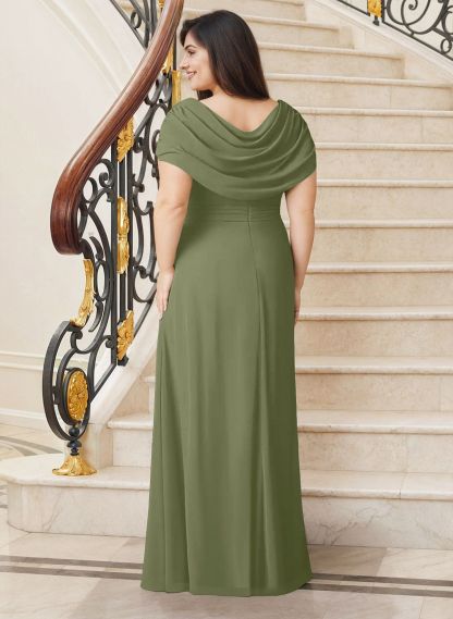 Sheath/Column Cowl Neck Chiffon Mother Of The Bride Dresses With Split Front, product image 2