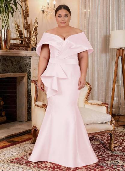 Elegant Off-The-Shoulder Mermaid Floor-Length Satin Mother Of The Bride Dresses With Ruffle, product image 24