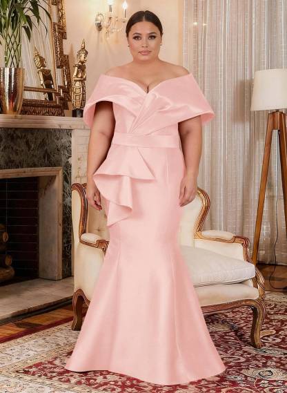 Elegant Off-The-Shoulder Mermaid Floor-Length Satin Mother Of The Bride Dresses With Ruffle, product image 20