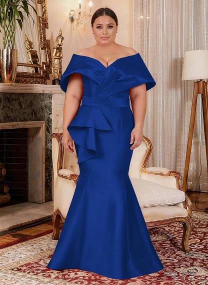Elegant Off-The-Shoulder Mermaid Floor-Length Satin Mother Of The Bride Dresses With Ruffle, product image 7