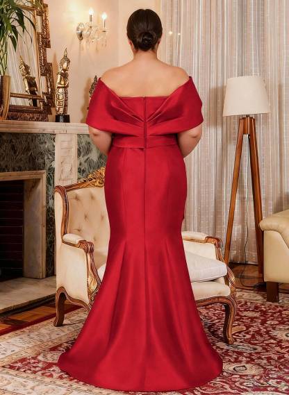Elegant Off-The-Shoulder Mermaid Floor-Length Satin Mother Of The Bride Dresses With Ruffle, product image 2