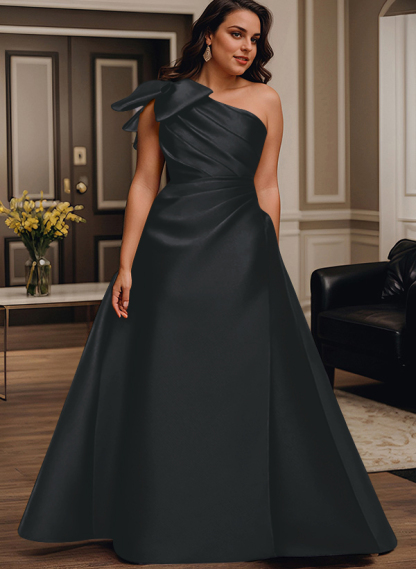 A-Line One-Shoulder Satin Mother Of The Bride Dresses With Bow(s)/Pockets