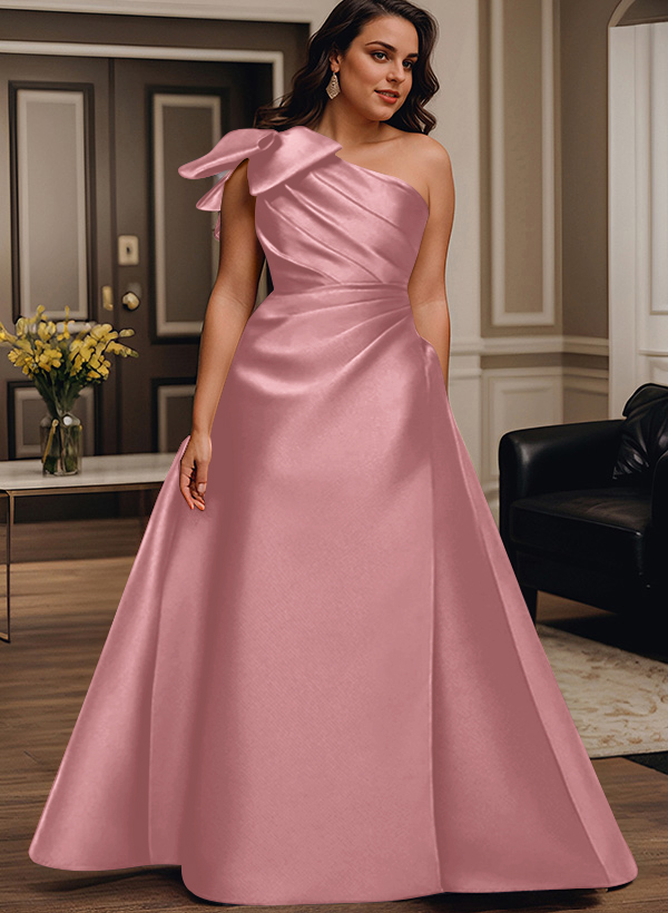 A-Line One-Shoulder Satin Mother Of The Bride Dresses With Bow(s)/Pockets