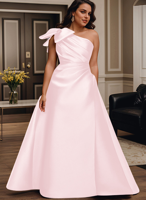 A-Line One-Shoulder Satin Mother Of The Bride Dresses With Bow(s)/Pockets