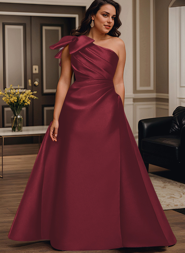 A-Line One-Shoulder Satin Mother Of The Bride Dresses With Bow(s)/Pockets