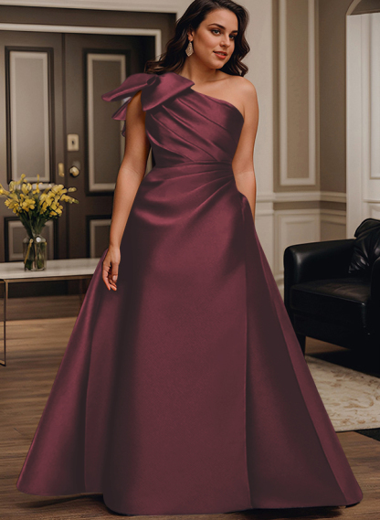 A-Line One-Shoulder Satin Mother Of The Bride Dresses With Bow(s)/Pockets