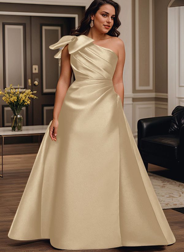 A-Line One-Shoulder Satin Mother Of The Bride Dresses With Bow(s)/Pockets