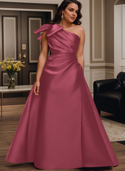 A-Line One-Shoulder Satin Mother Of The Bride Dresses With Bow(s)/Pockets