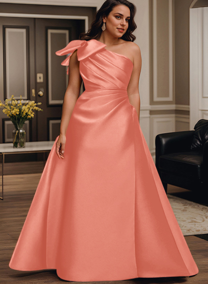 A-Line One-Shoulder Satin Mother Of The Bride Dresses With Bow(s)/Pockets