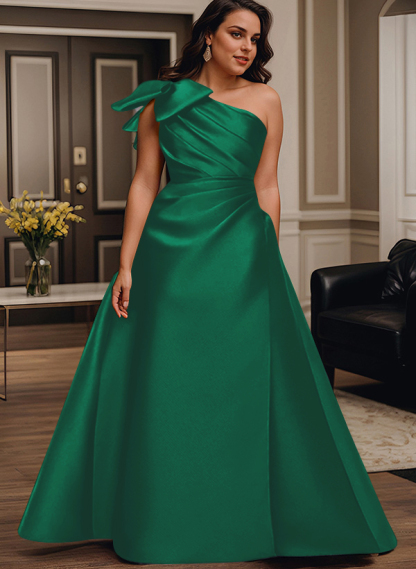 A-Line One-Shoulder Satin Mother Of The Bride Dresses With Bow(s)/Pockets