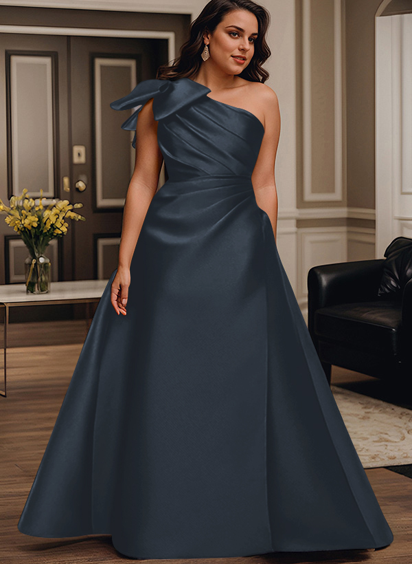 A-Line One-Shoulder Satin Mother Of The Bride Dresses With Bow(s)/Pockets