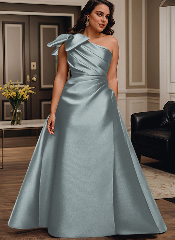 A-Line One-Shoulder Satin Mother Of The Bride Dresses With Bow(s)/Pockets