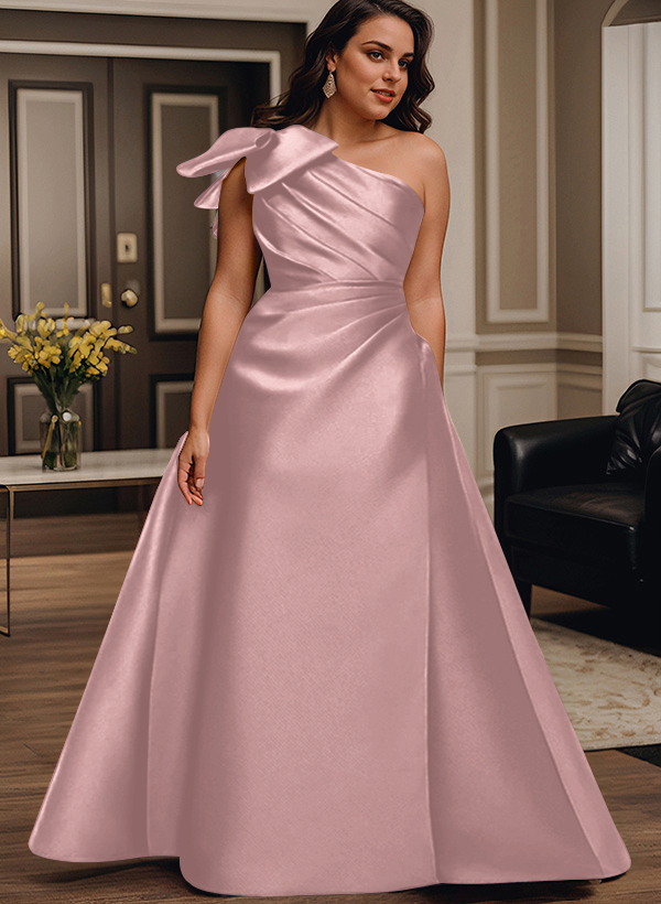 A-Line One-Shoulder Satin Mother Of The Bride Dresses With Bow(s)/Pockets