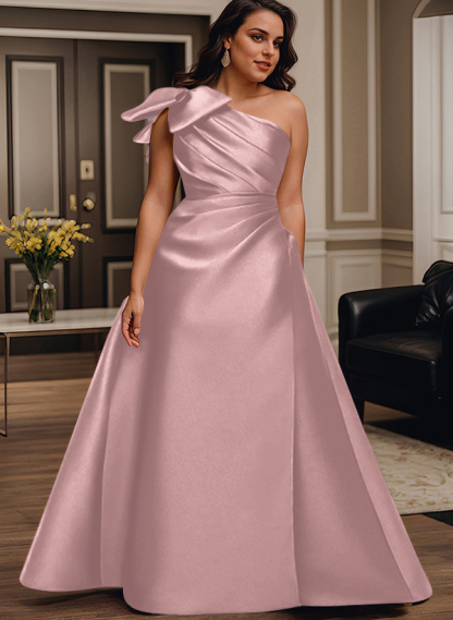 A-Line One-Shoulder Satin Mother Of The Bride Dresses With Bow(s)/Pockets