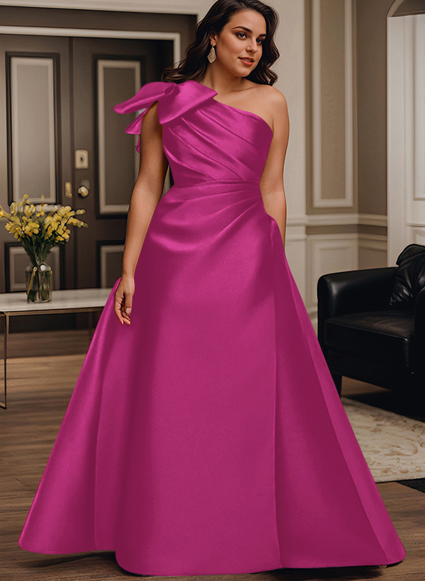 A-Line One-Shoulder Satin Mother Of The Bride Dresses With Bow(s)/Pockets