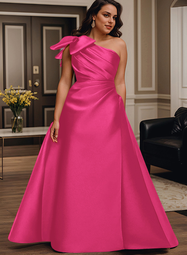 A-Line One-Shoulder Satin Mother Of The Bride Dresses With Bow(s)/Pockets
