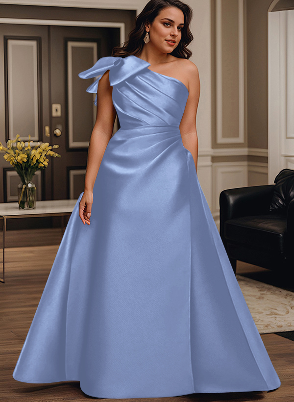 A-Line One-Shoulder Satin Mother Of The Bride Dresses With Bow(s)/Pockets