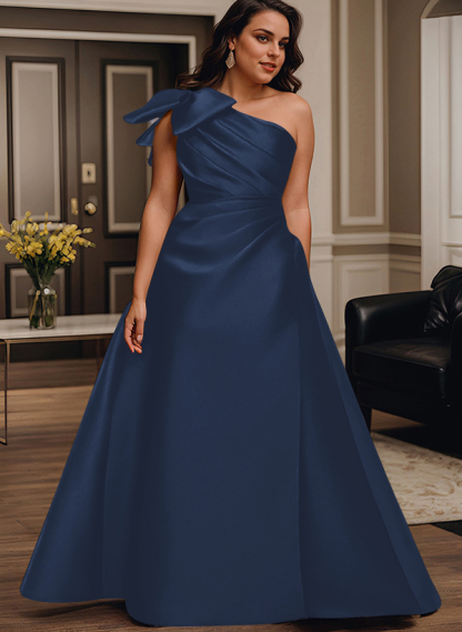 A-Line One-Shoulder Satin Mother Of The Bride Dresses With Bow(s)/Pockets
