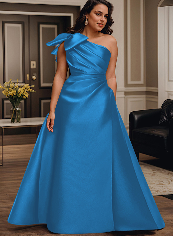A-Line One-Shoulder Satin Mother Of The Bride Dresses With Bow(s)/Pockets