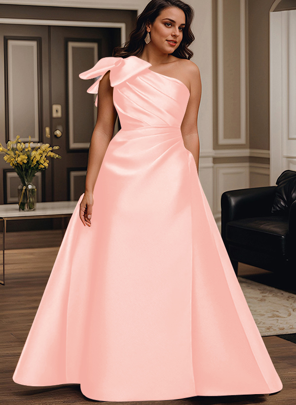 A-Line One-Shoulder Satin Mother Of The Bride Dresses With Bow(s)/Pockets