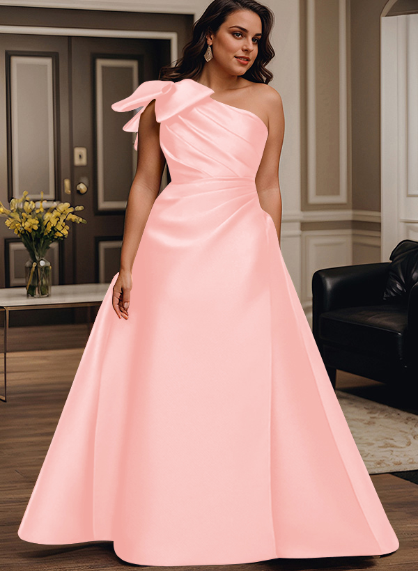 A-Line One-Shoulder Satin Mother Of The Bride Dresses With Bow(s)/Pockets