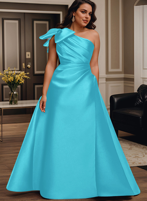 A-Line One-Shoulder Satin Mother Of The Bride Dresses With Bow(s)/Pockets