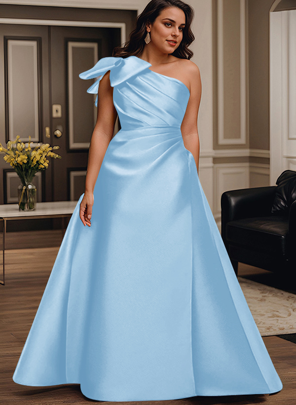 A-Line One-Shoulder Satin Mother Of The Bride Dresses With Bow(s)/Pockets