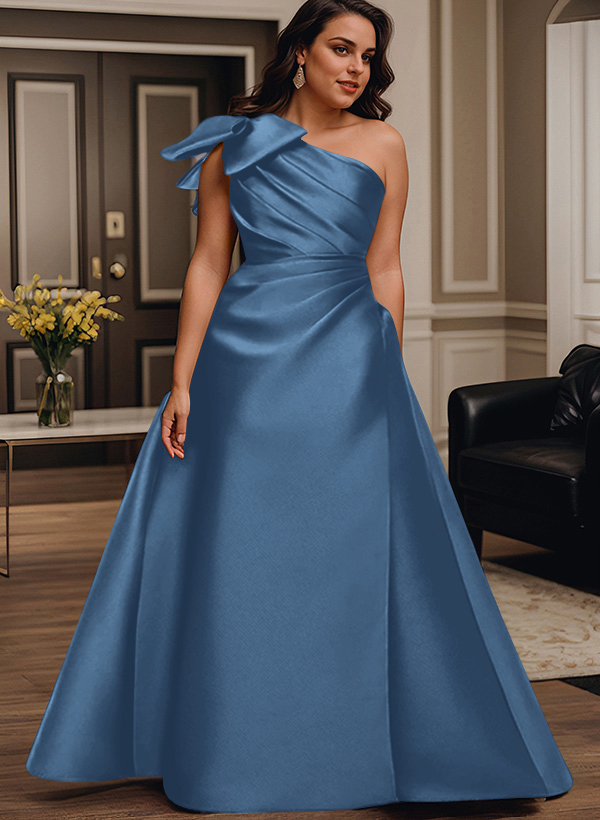 A-Line One-Shoulder Satin Mother Of The Bride Dresses With Bow(s)/Pockets