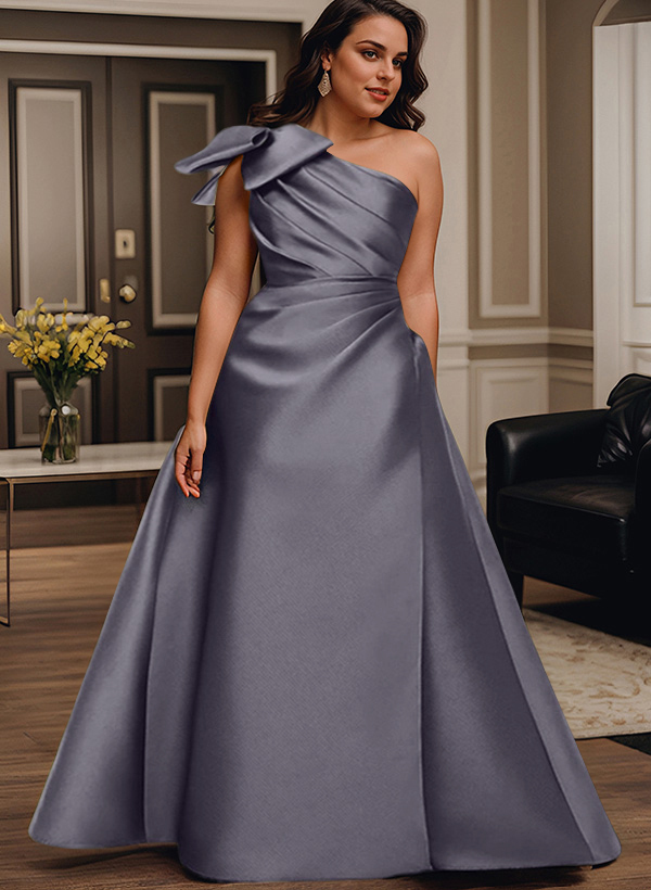 A-Line One-Shoulder Satin Mother Of The Bride Dresses With Bow(s)/Pockets