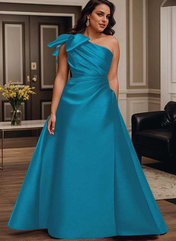 A-Line One-Shoulder Satin Mother Of The Bride Dresses With Bow(s)/Pockets