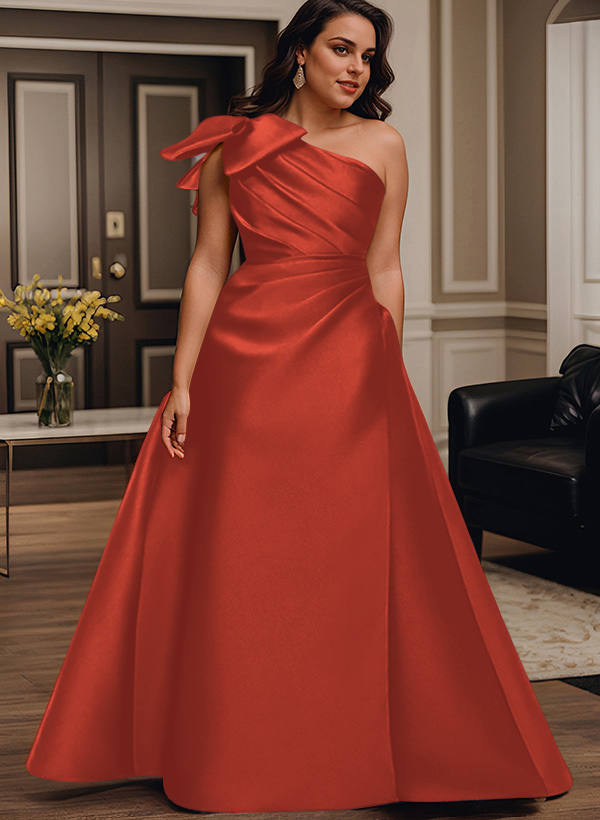 A-Line One-Shoulder Satin Mother Of The Bride Dresses With Bow(s)/Pockets