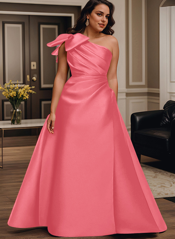 A-Line One-Shoulder Satin Mother Of The Bride Dresses With Bow(s)/Pockets