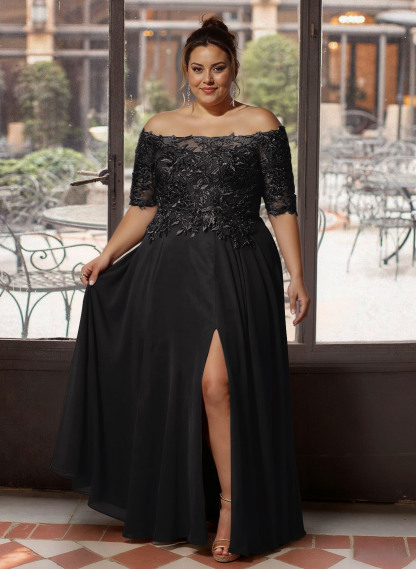 A-Line Off-The-Shoulder 1/2 Sleeves Mother Of The Bride Dresses With Split Front