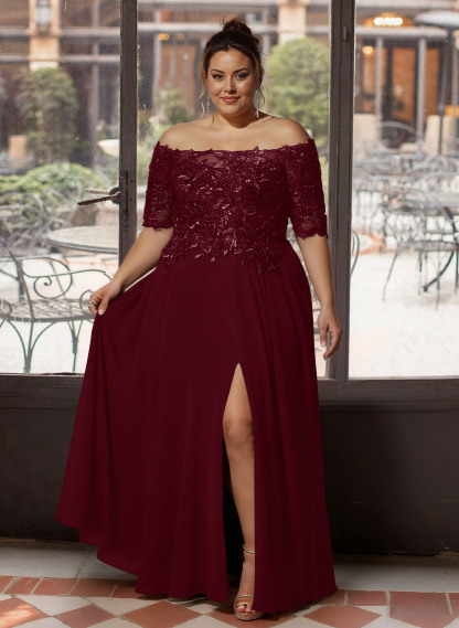 A-Line Off-The-Shoulder 1/2 Sleeves Mother Of The Bride Dresses With Split Front