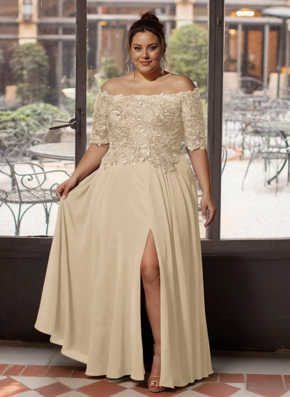 A-Line Off-The-Shoulder 1/2 Sleeves Mother Of The Bride Dresses With Split Front