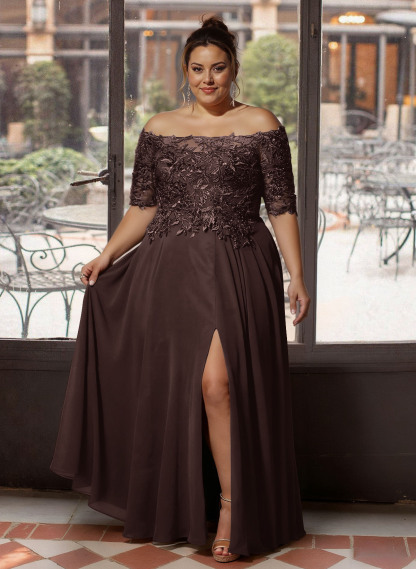 A-Line Off-The-Shoulder 1/2 Sleeves Mother Of The Bride Dresses With Split Front