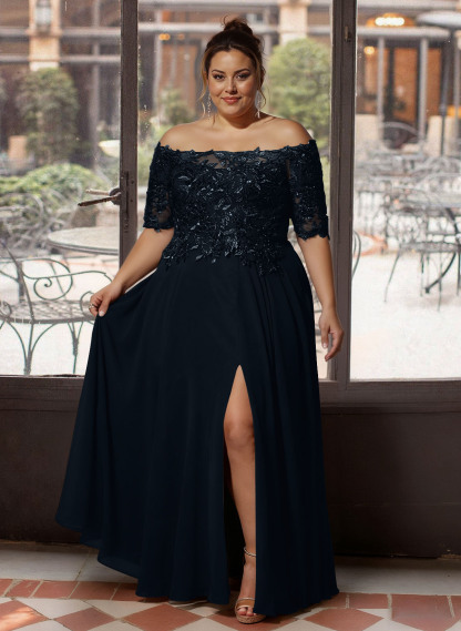 A-Line Off-The-Shoulder 1/2 Sleeves Mother Of The Bride Dresses With Split Front